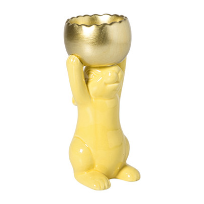 Waxinelichthouder haas - geel/goudkleurig - 8.5x13x6.5 cm