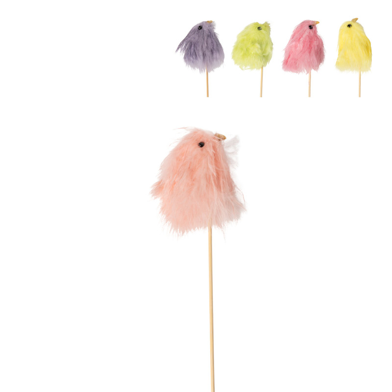 Kuiken op stok veren - diverse varianten - 33x5x3 cm