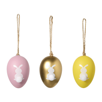 Hanger ei haas pompom - goudkleurig/wit - set van 6