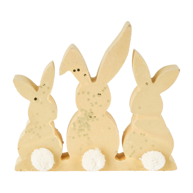 Konijntjes - geel - met gouden glitters - 15 cm