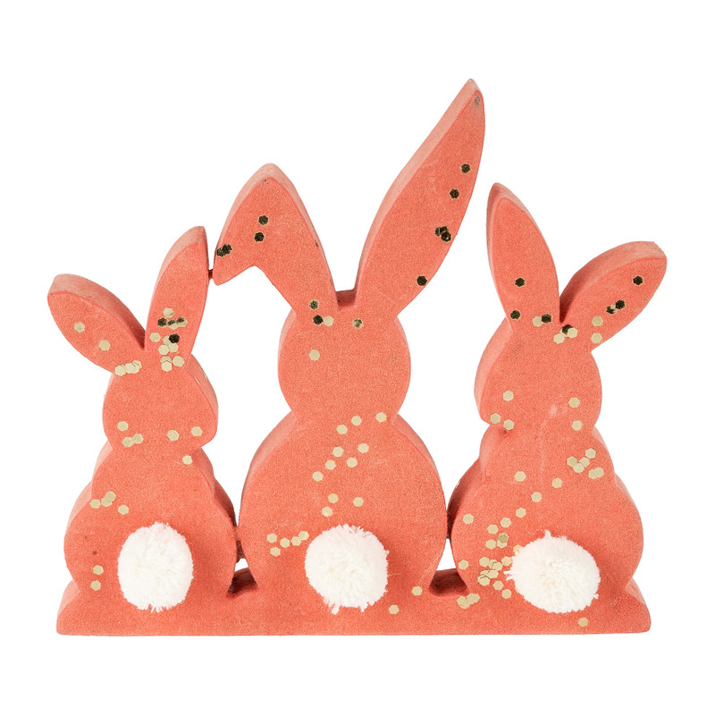 Konijntjes oranje - met gouden glitters - 15 cm