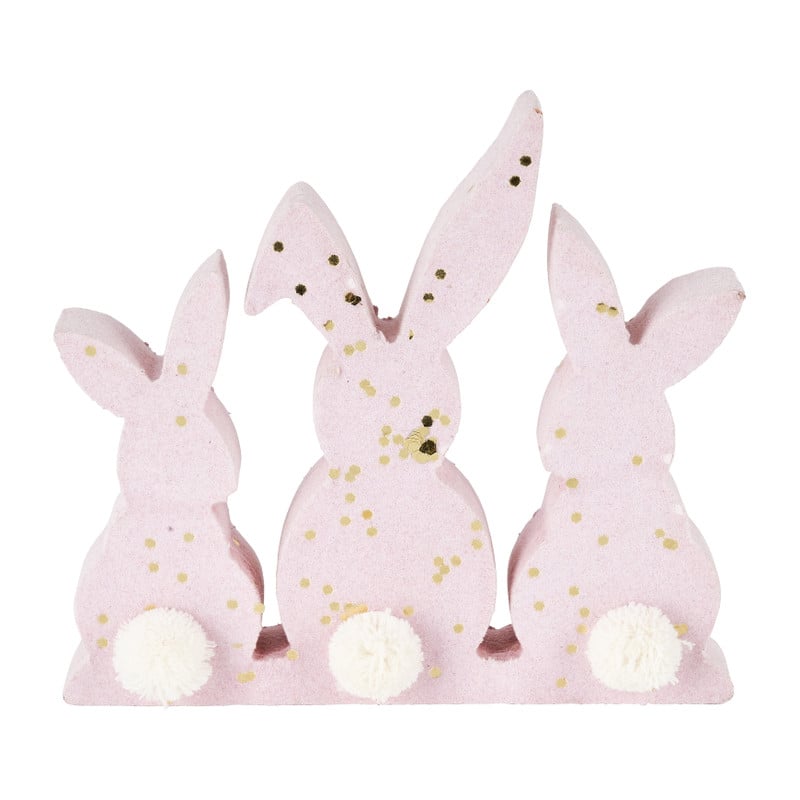 Konijntjes roze - met gouden glitters - 15 cm