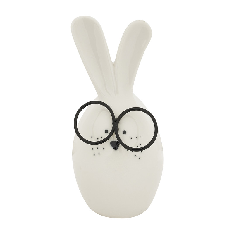 Paaskonijn met bril - wit - 15 cm 