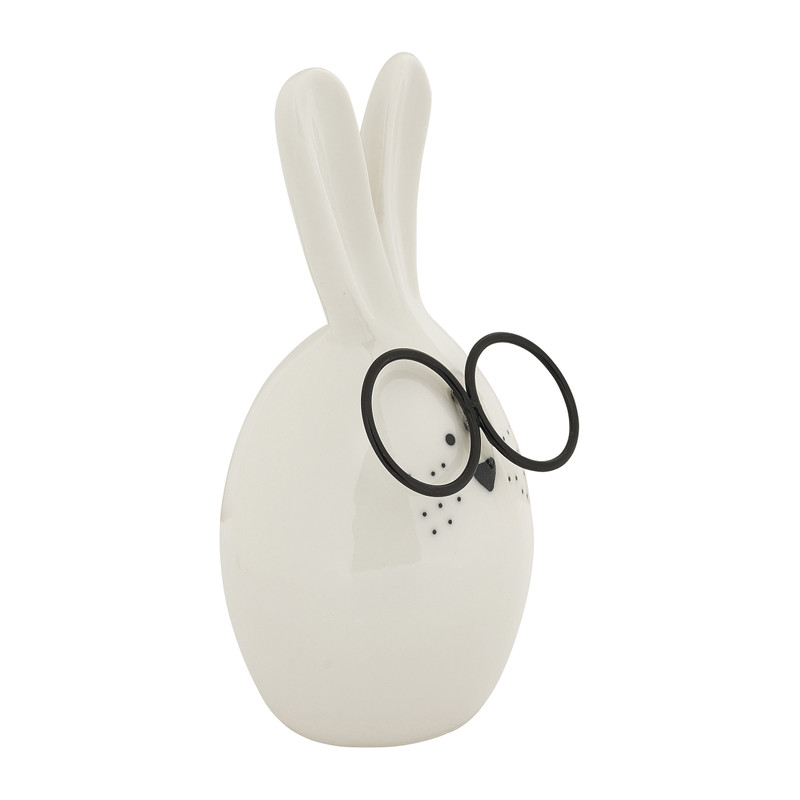 Paaskonijn met bril - wit - 15 cm 