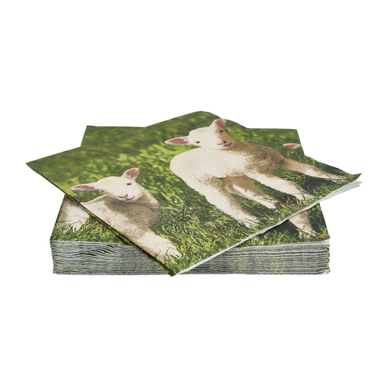 Servetten schaap in het gras  - 16.5x16.5 cm - set van 20