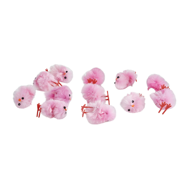Chenille kuikens - roze - 12 stuks