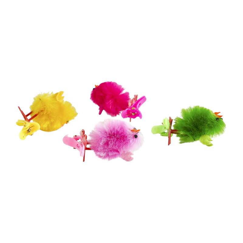 Chenille kuikens op knijper - 4 stuks