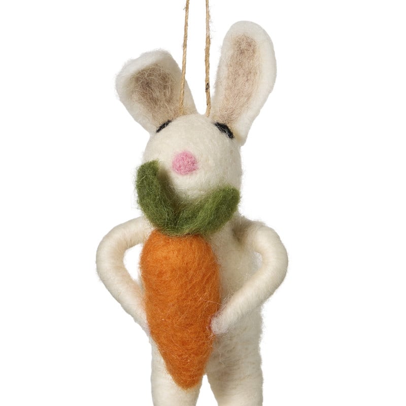 Hanger haas met wortel - wit/oranje