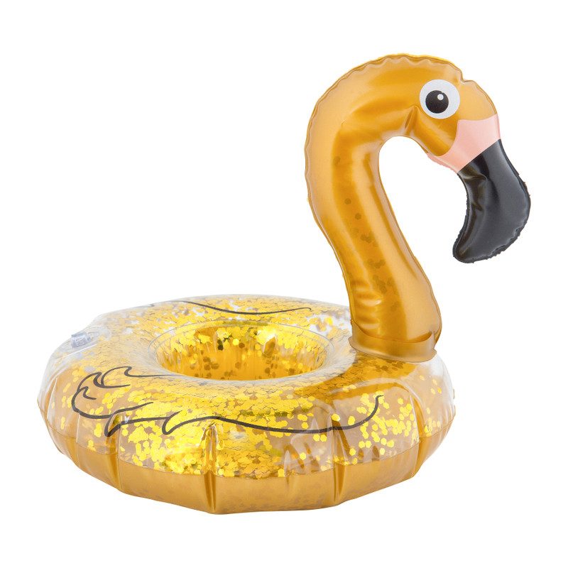 Flamingo drinkhouder - goudkleurig - 20x18 cm