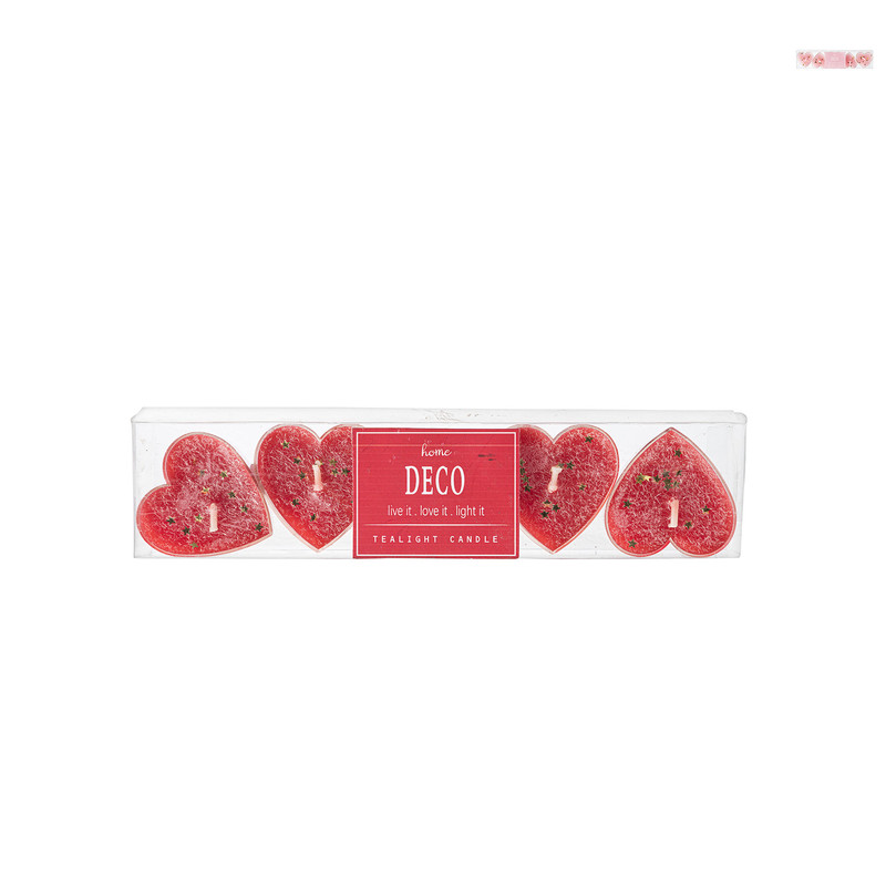Theelichten hartjes - diverse kleuren - set van 5