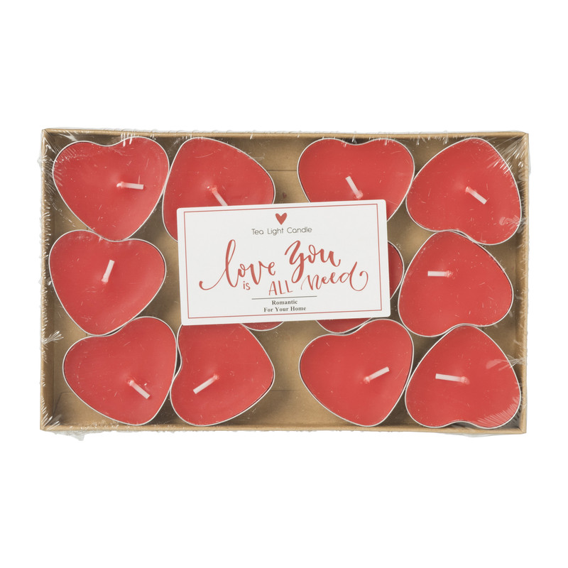 Waxinelicht hartjes - rood - set van 12 