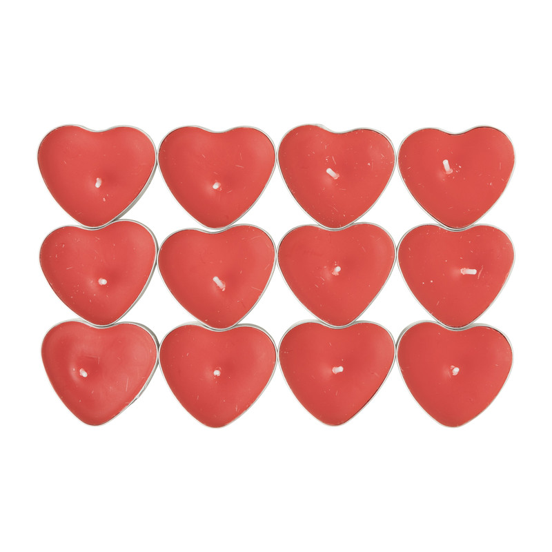 Waxinelicht hartjes - rood - set van 12 