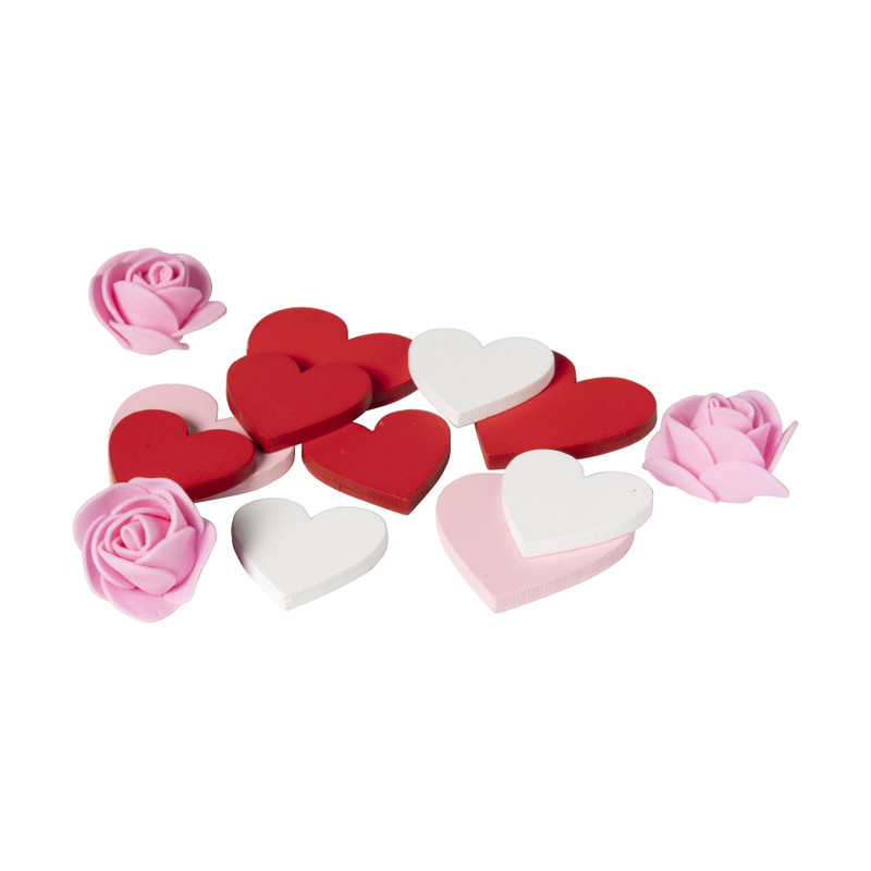 Tafeldecoratie hartjes - hout - set van 13