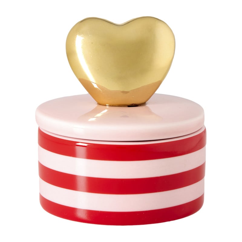 Doosje met hart deksel - roze/rood - ø8x9 cm