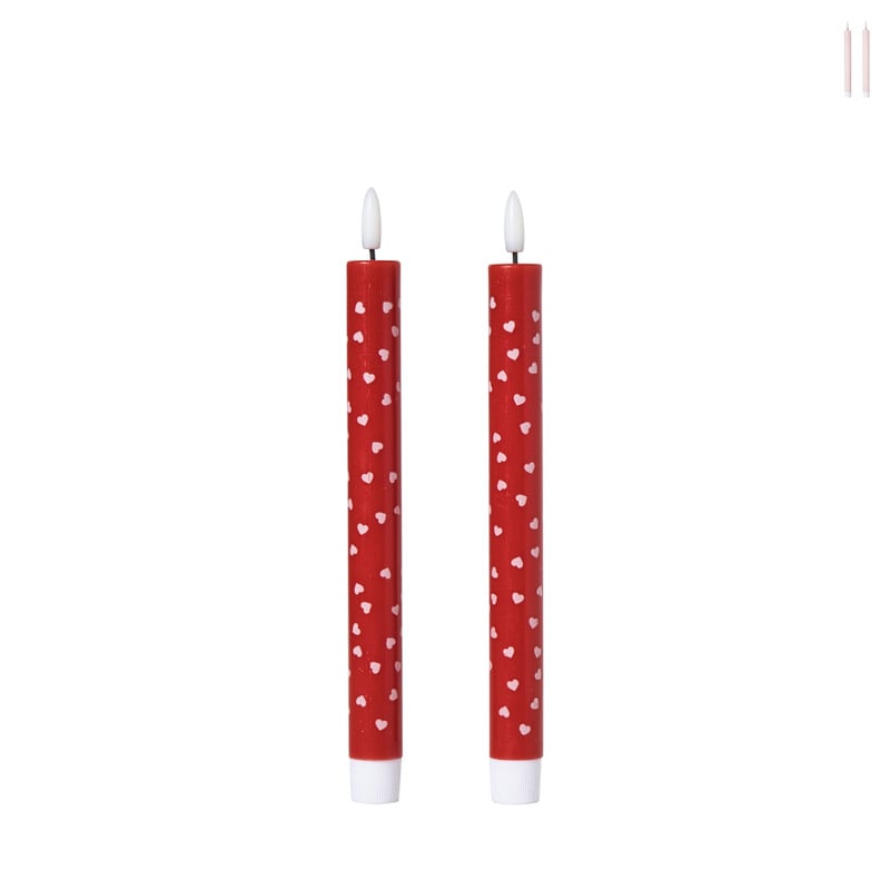 LED kaars hartjes - roze/rood - ø2.2x24 cm