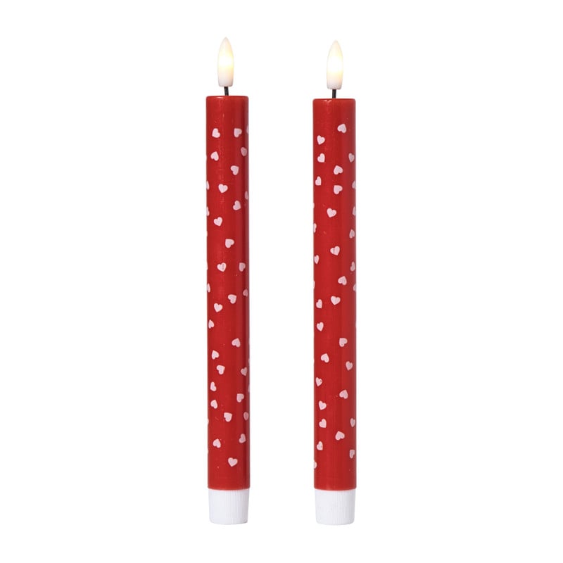 LED kaars hartjes - roze/rood - ø2.2x24 cm
