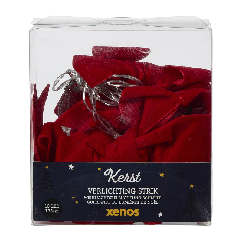 Kerstverlichting strik - 10 LED - rood - 135 cm