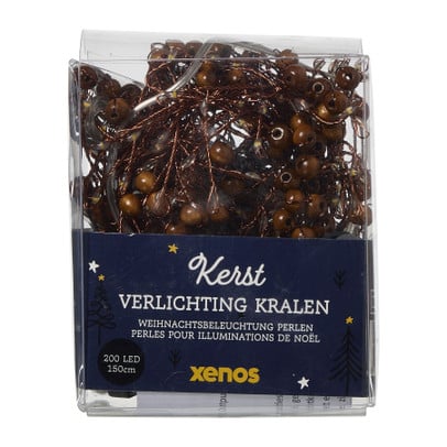 Kerstverlichting kralen - 200 LED - bruin - 150 cm