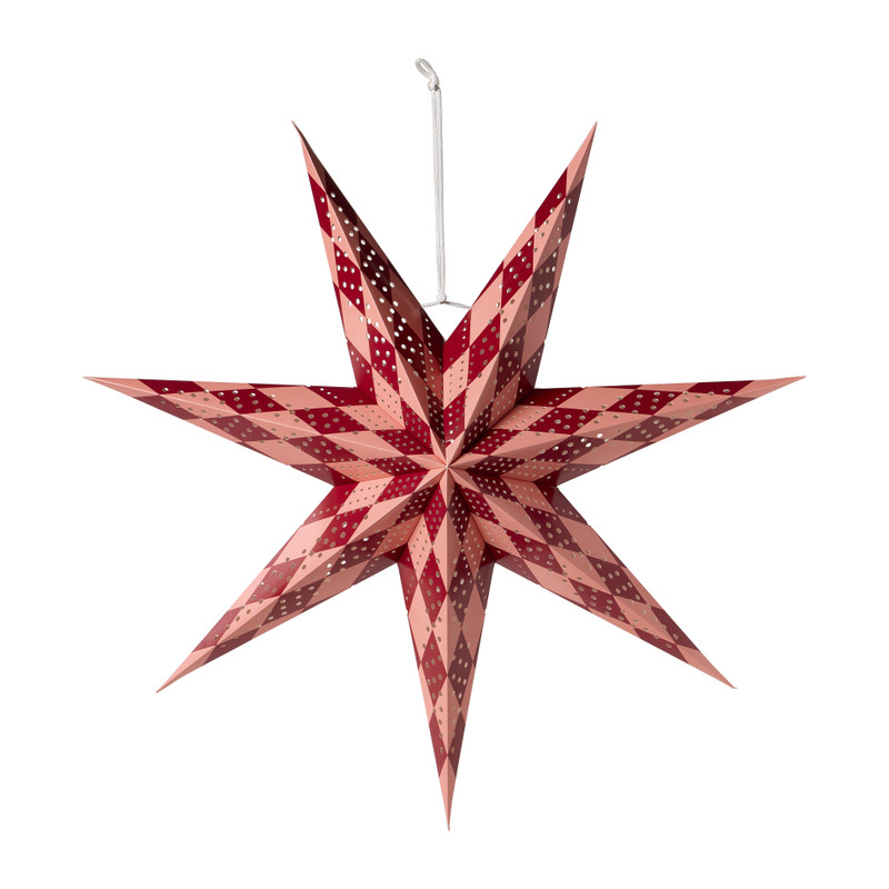 Kerstster met print - rood - 60x19x60 cm