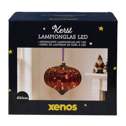 Kerst lampion glas led - 20x20x17.5 cm - diverse varianten