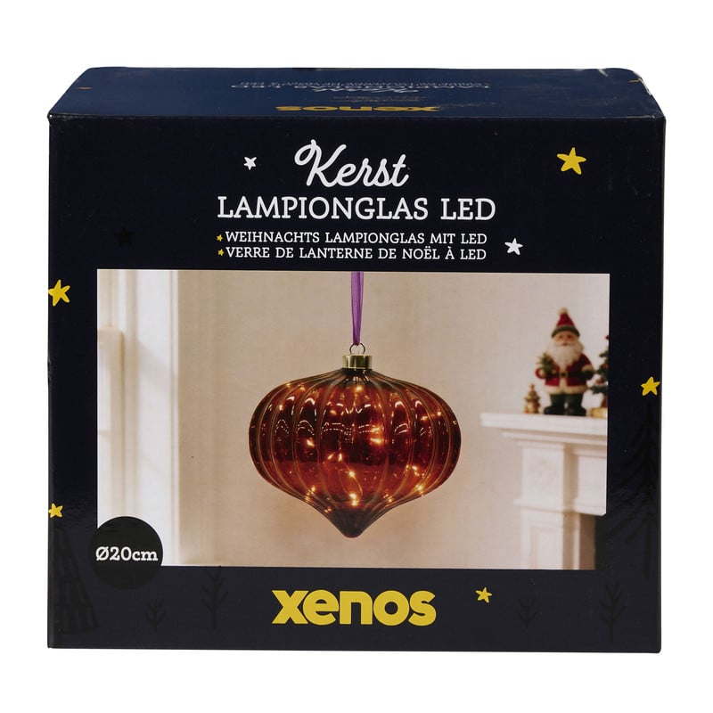 Kerst lampion glas led - 20x20x17.5 cm - diverse varianten
