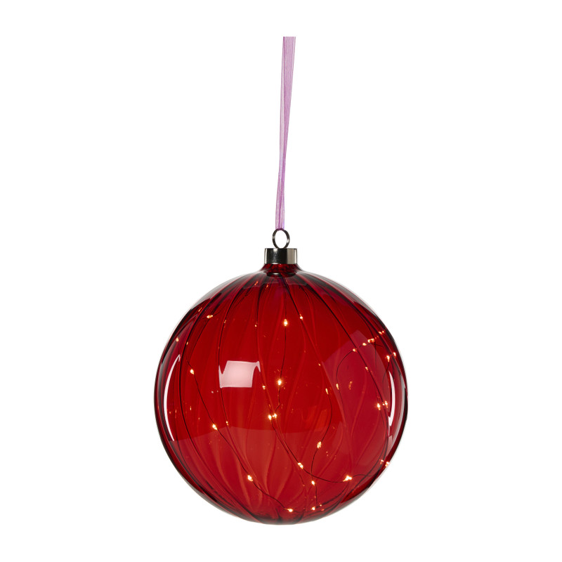 Glazen kerstbal met LED - paars - 20x20x20 cm