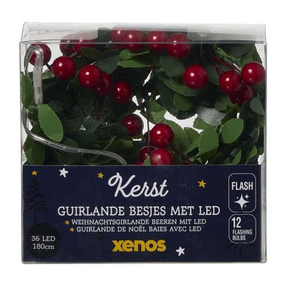 Kerstguirlande besjes met LED - groen/rood - 180 cm