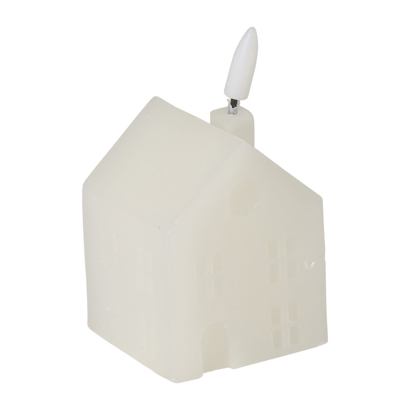 LED kaars huisje klein - wit - 8x6x6 cm