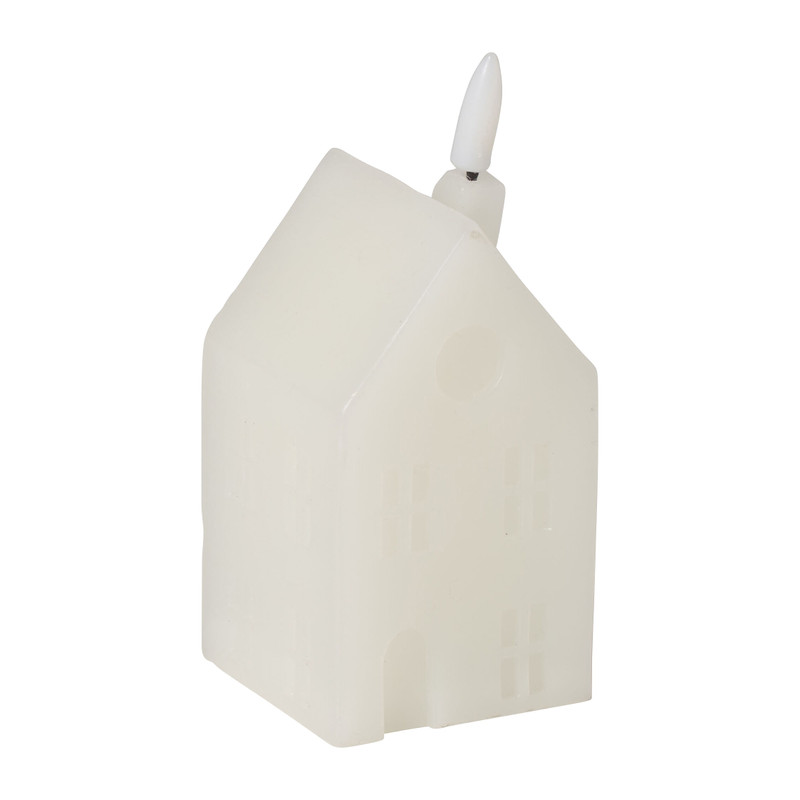 LED kaars huisje middel - wit - 10x6x6 cm