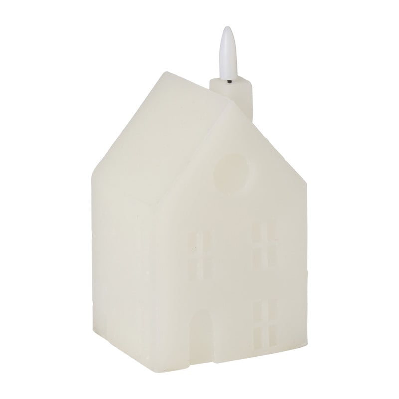 LED kaars huisje groot - wit - 12x8x7 cm 