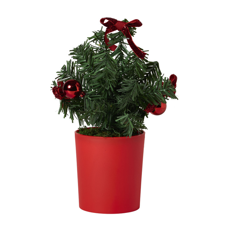 Mini kerstboom met LED - groen/rood - ø10x15 cm