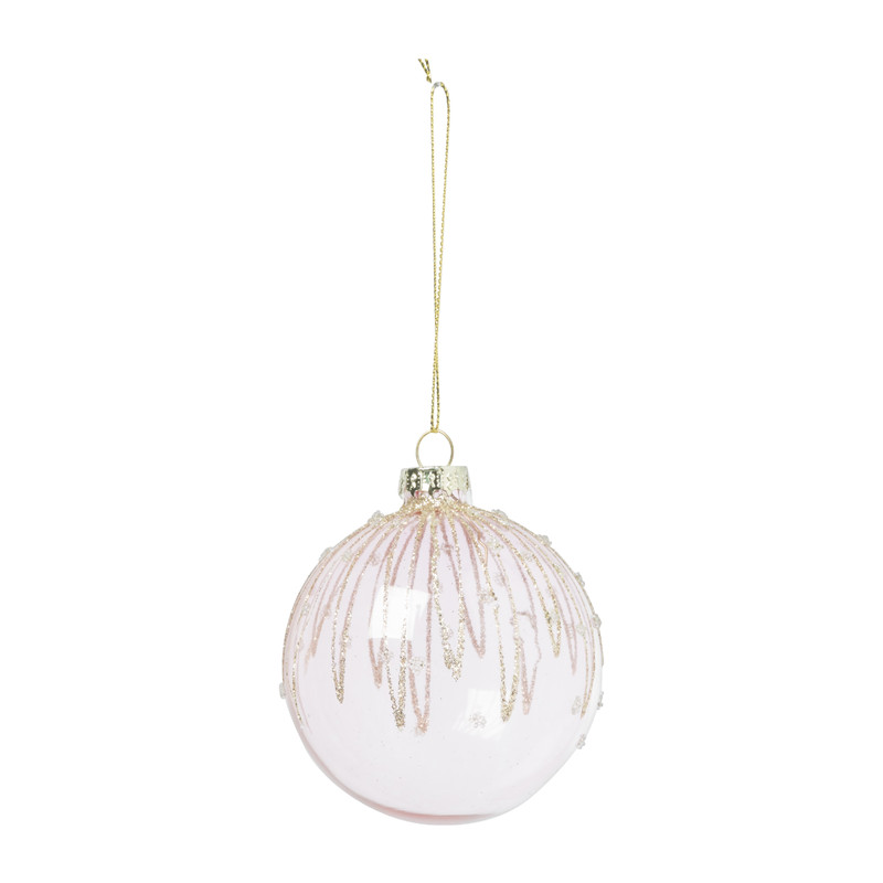 Kerstbal met glitter - roze - 8 cm