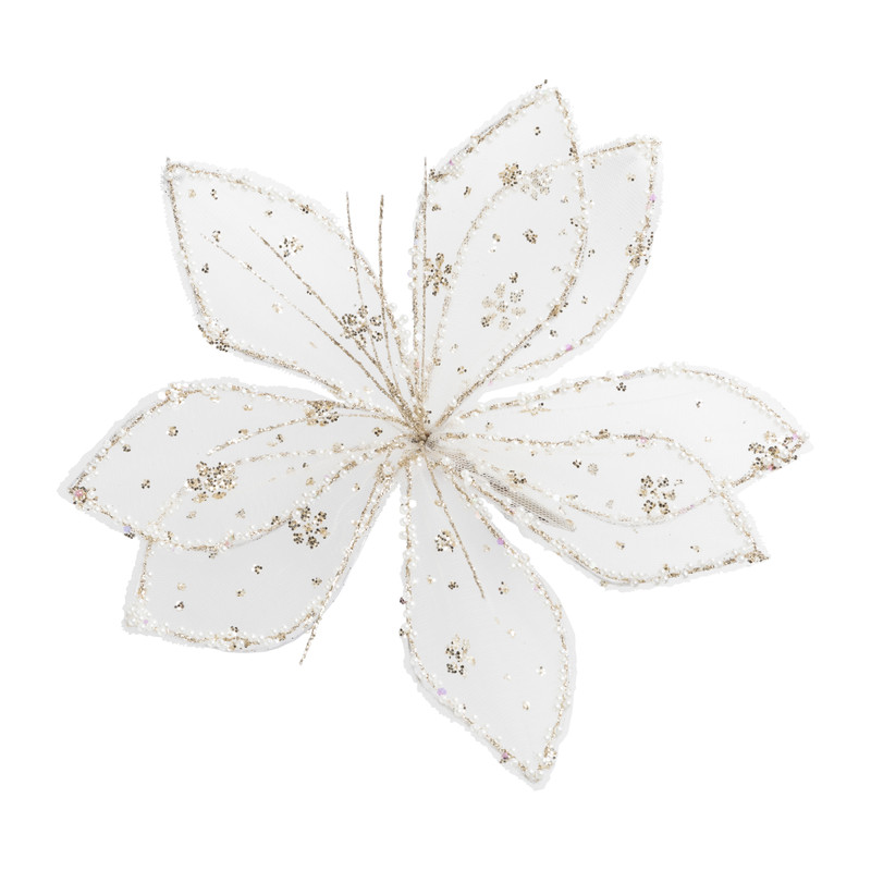 Bloem op clip - wit - glitter