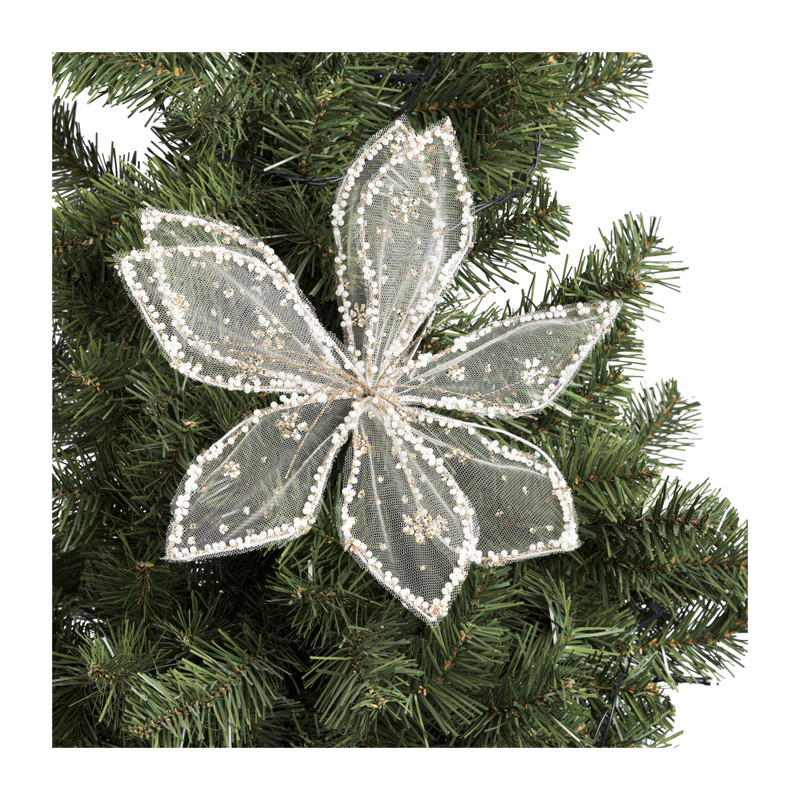 Bloem op clip - wit - glitter