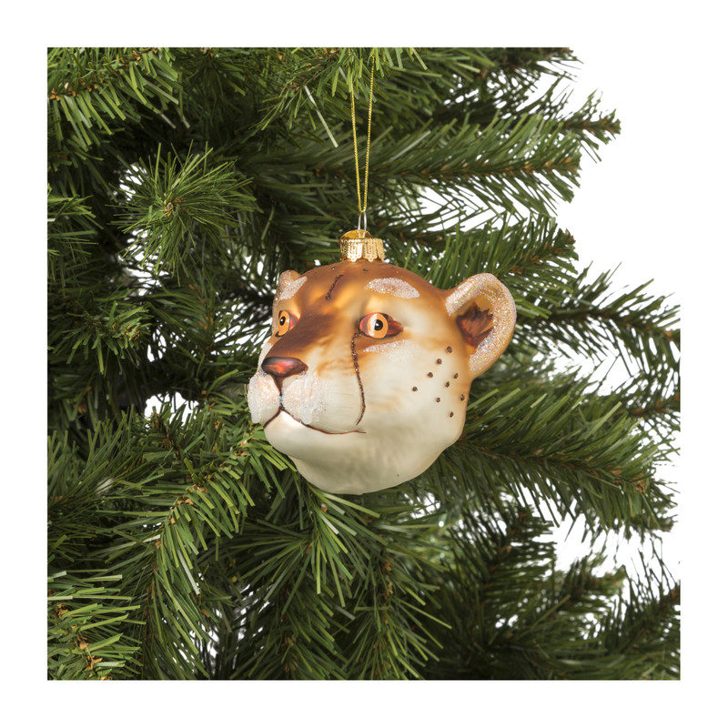 Kersthanger cheetah - bruin - 10x9.6x9.2 cm