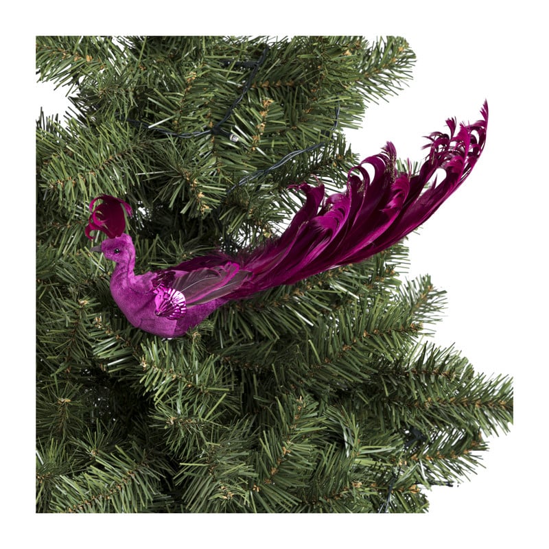 Pauw op clip - roze - 28 cm