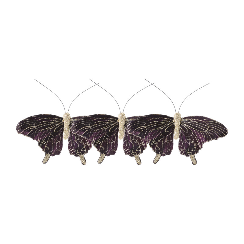 Vlinder op clip - paars - 14 cm