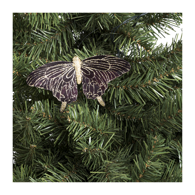 Vlinder op clip - paars - 14 cm