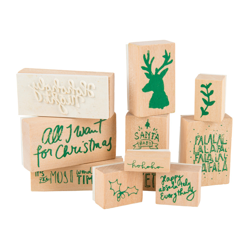 Stempelset kerst - 10 stuks - hout
