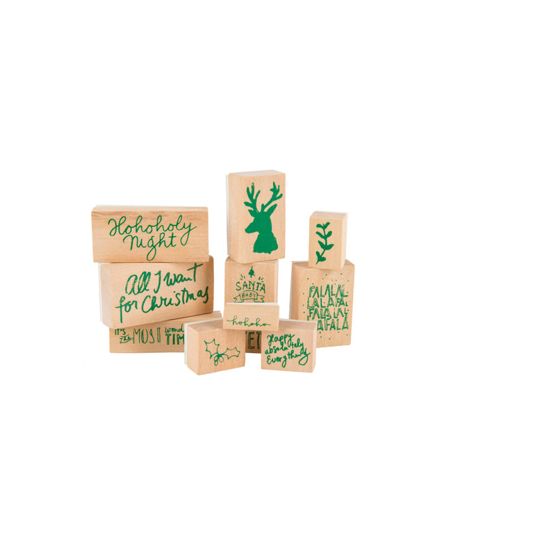 Stempelset kerst - 10 stuks - hout