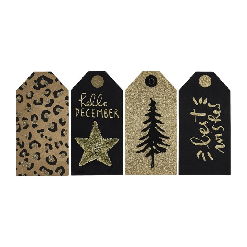 Cadeaulabels kerst - zwart - set van 8