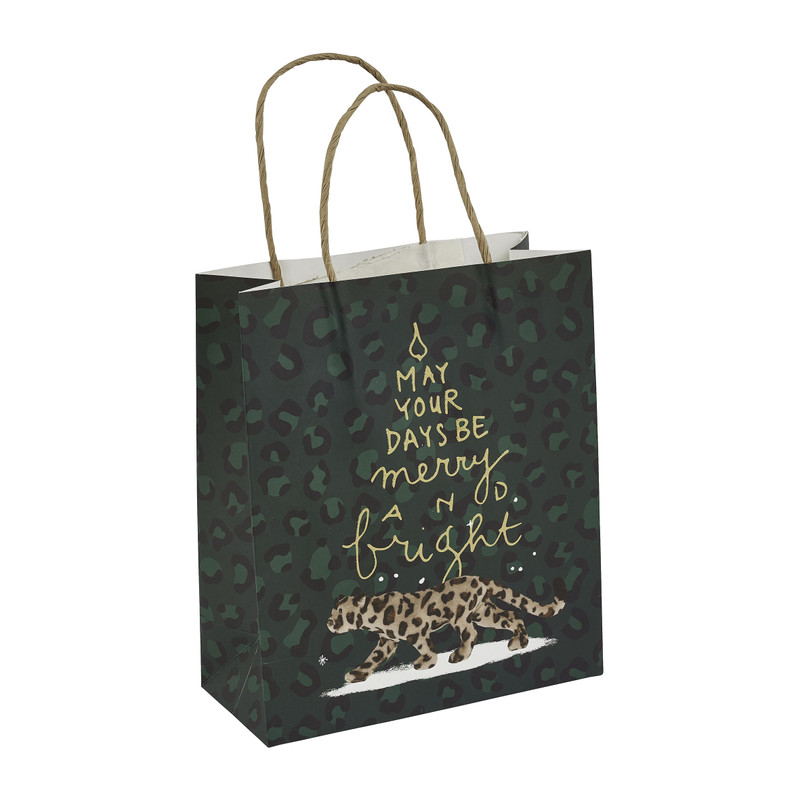 Cadeautasje luipaard - groen - 18x21 cm 