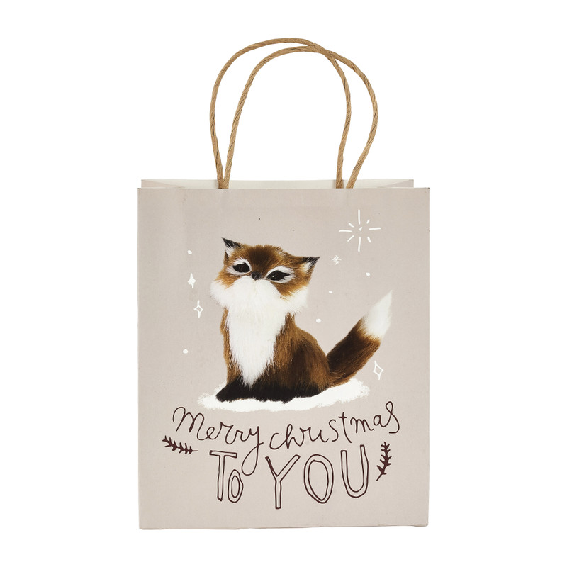 Cadeautasje vos - roze - 18x21 cm 