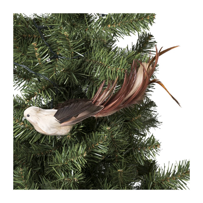 Vogel op clip - creme