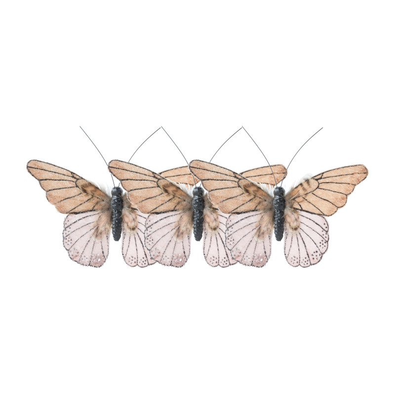 Vlinder op clip - bruin/roze