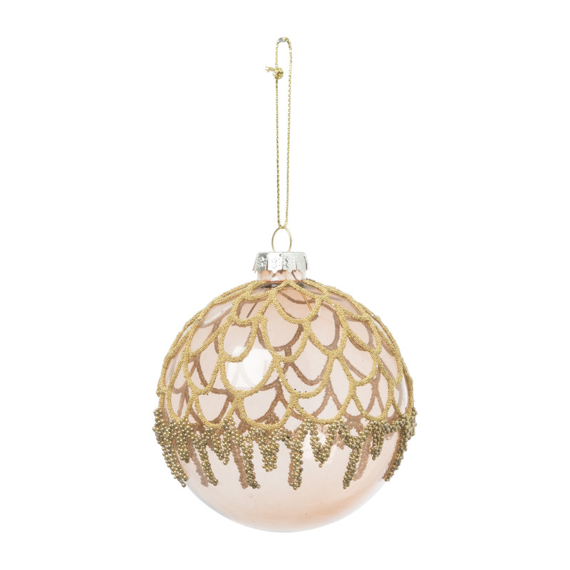 Kerstbal glitterprint - roze - 8 cm