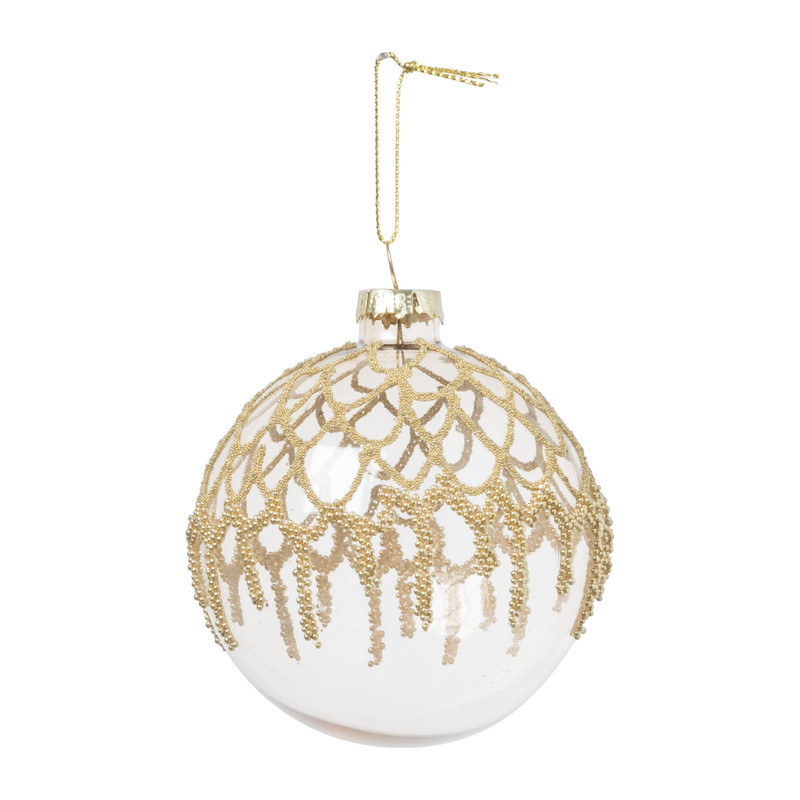 Kerstbal glitterprint - bruin - 8 cm