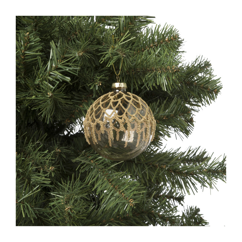 Kerstbal glitterprint - bruin - 8 cm