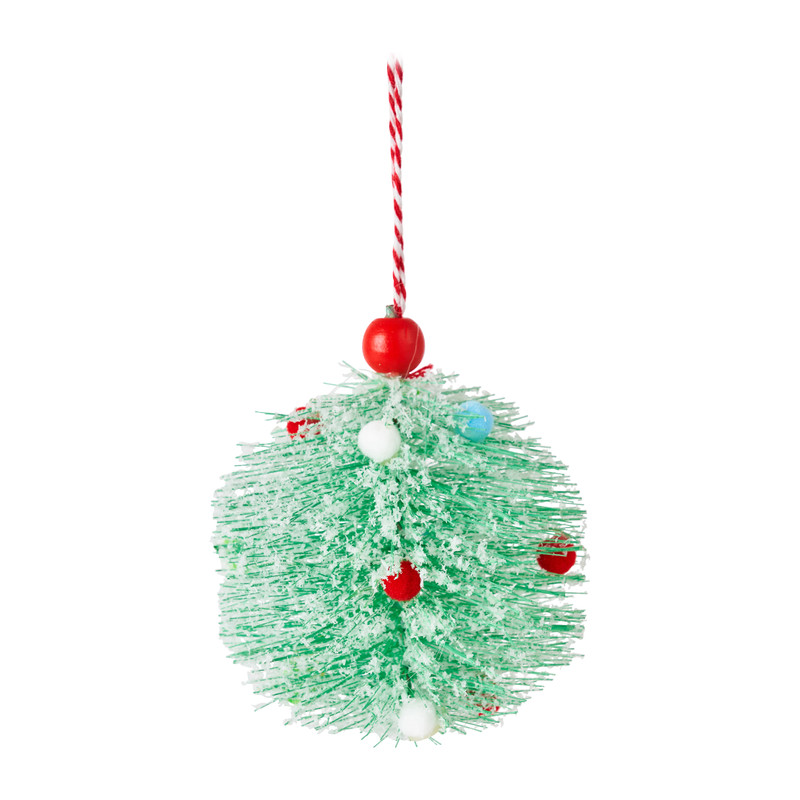 Kerstbal met pompons - groen -  ø10 cm