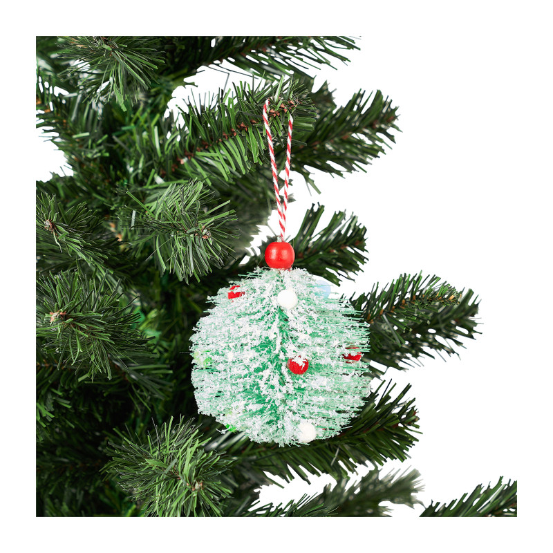 Kerstbal met pompons - groen -  ø10 cm